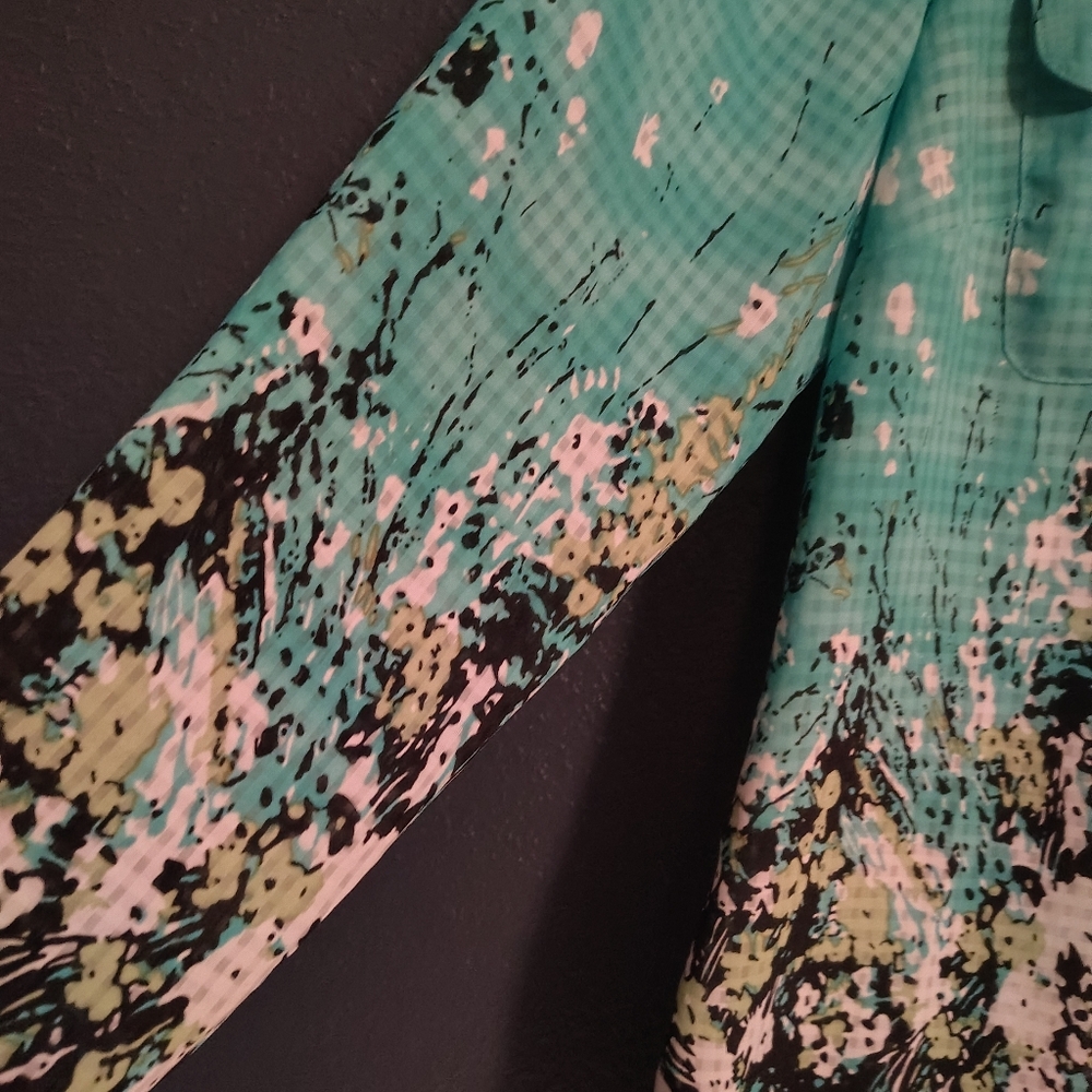 Western Turquoise Abstract Front Upper Pockets Rodeo Button Down Shirt - Picture 5 of 8